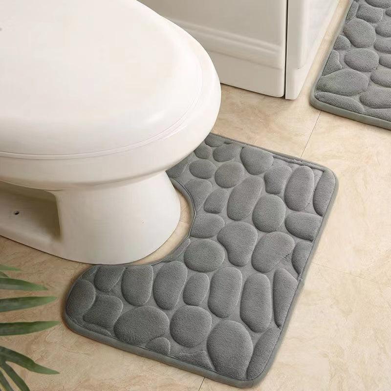 Flannel U Shaped Toilet Mat with Cobblestone Embossment - Memory Foam Pad
