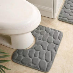 Flannel U Shaped Toilet Mat with Cobblestone Embossment - Memory Foam Pad
