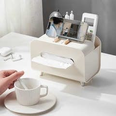 Multifunctional Tissue Box with Phone Bracket & Containers