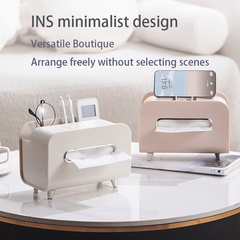 Multifunctional Tissue Box with Phone Bracket & Containers