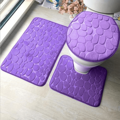 3pcs Anti Slip Cobblestone Bathroom Mat Set with Water Absorption - U Shaped