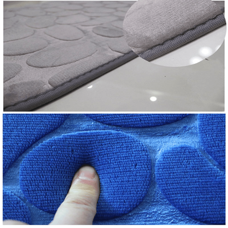 3pcs Anti Slip Cobblestone Bathroom Mat Set with Water Absorption - U Shaped