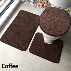3pcs Anti Slip Cobblestone Bathroom Mat Set with Water Absorption - U Shaped