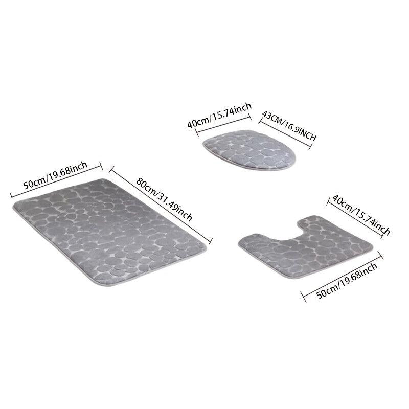 3pcs Anti Slip Cobblestone Bathroom Mat Set with Water Absorption - U Shaped