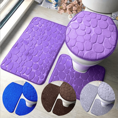 3pcs Anti Slip Cobblestone Bathroom Mat Set with Water Absorption - U Shaped