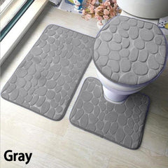 3pcs Anti Slip Cobblestone Bathroom Mat Set with Water Absorption - U Shaped