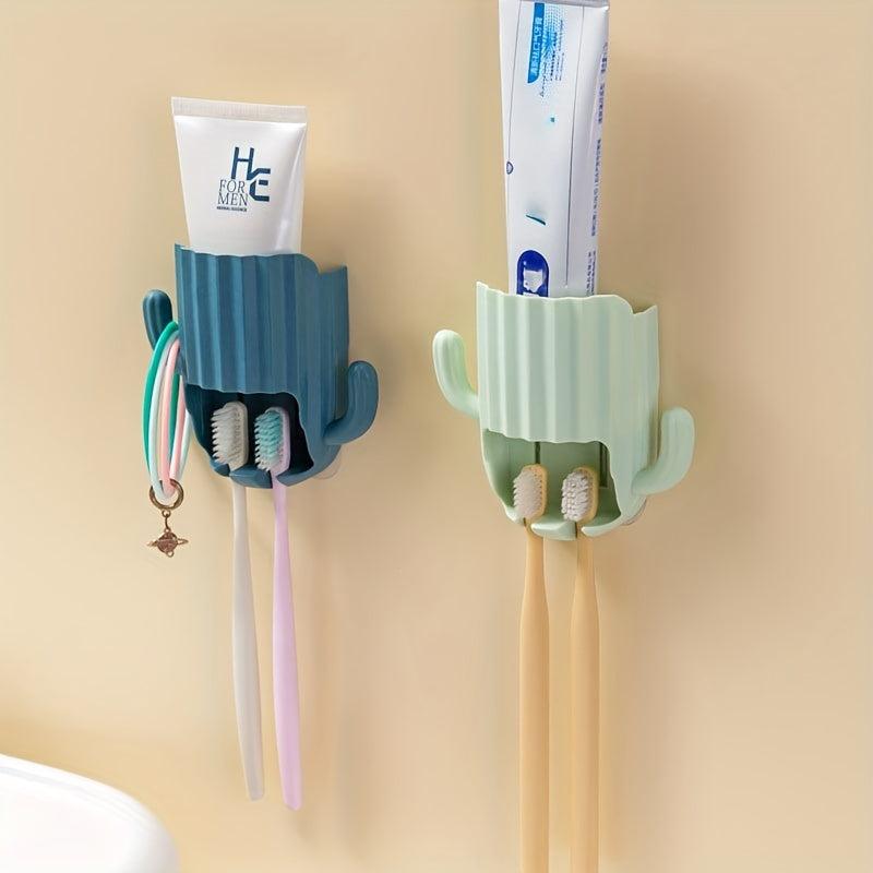 Cactus Toothbrush Holder Wall Mounted Storage Rack Multifunctional Organizer