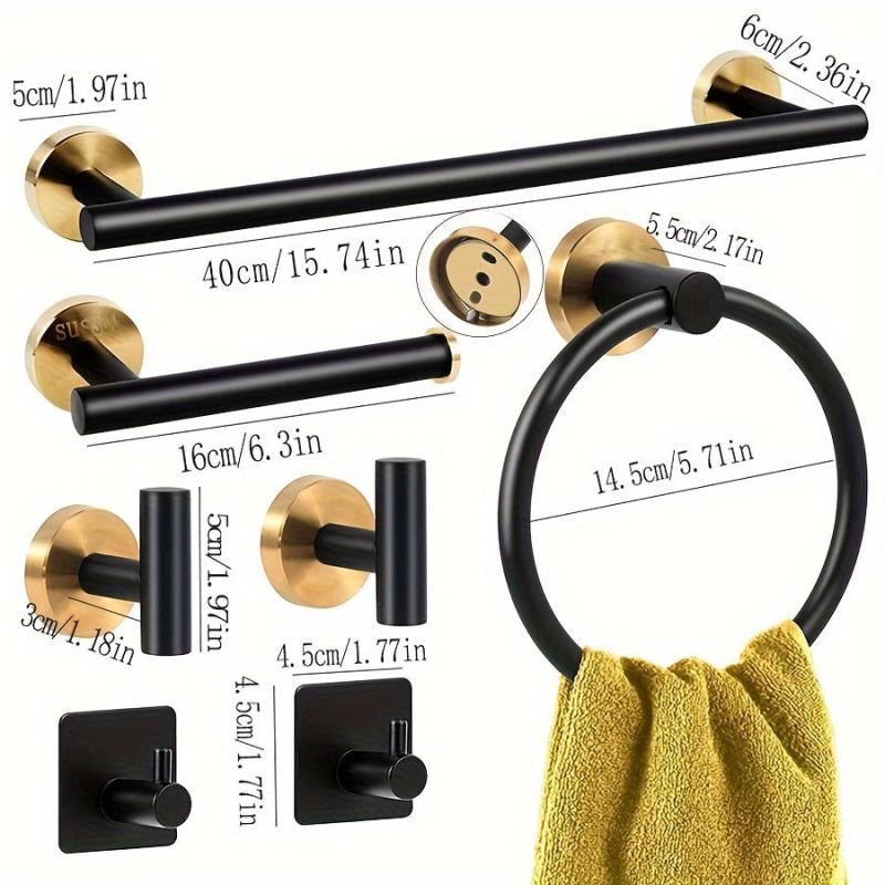 7pcs Bathroom Golden Hardware Set Wall Mounted Towel Bar Towel Ring Toilet Paper