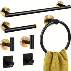 7pcs Bathroom Golden Hardware Set Wall Mounted Towel Bar Towel Ring Toilet Paper