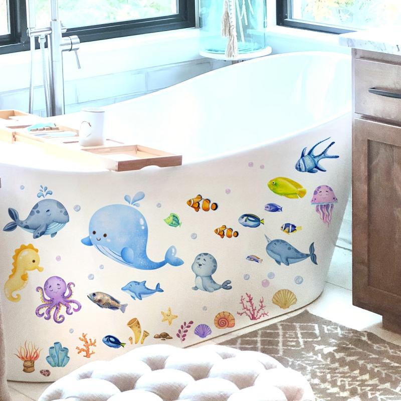 Cartoon Ocean Animal Bathtub Appliques Self-adhesive Wall Decals
