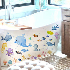 Cartoon Ocean Animal Bathtub Appliques Self-adhesive Wall Decals