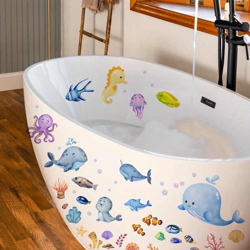 Cartoon Ocean Animal Bathtub Appliques Self-adhesive Wall Decals