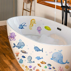 Cartoon Ocean Animal Bathtub Appliques Self-adhesive Wall Decals