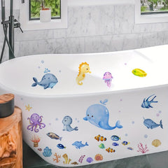 Cartoon Ocean Animal Bathtub Appliques Self-adhesive Wall Decals