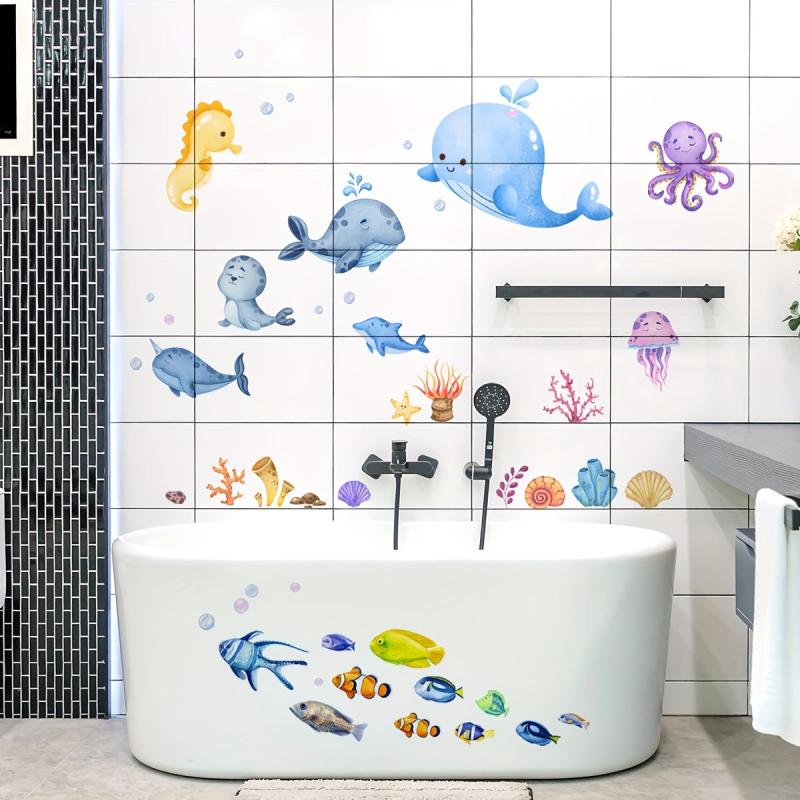 Cartoon Ocean Animal Bathtub Appliques Self-adhesive Wall Decals