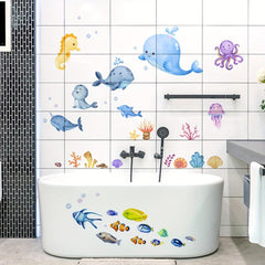 Cartoon Ocean Animal Bathtub Appliques Self-adhesive Wall Decals