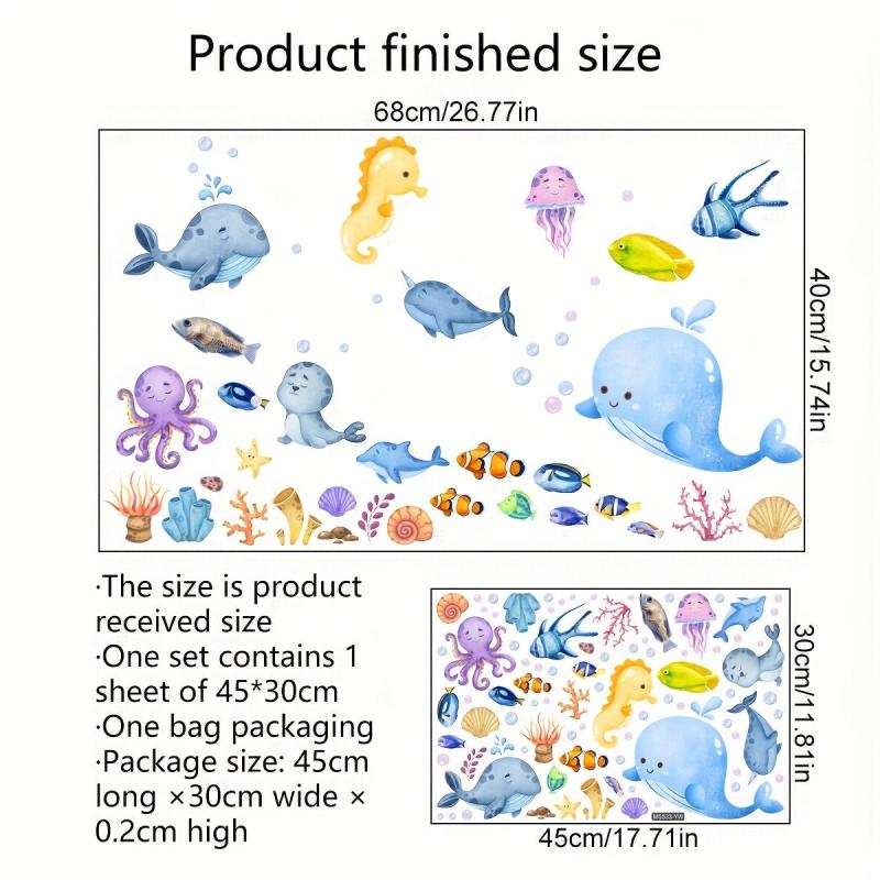 Cartoon Ocean Animal Bathtub Appliques Self-adhesive Wall Decals