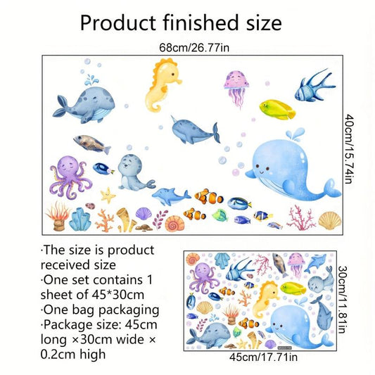 Cartoon Ocean Animal Bathtub Appliques Self-adhesive Wall Decals