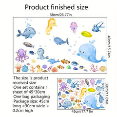 Cartoon Ocean Animal Bathtub Appliques Self-adhesive Wall Decals