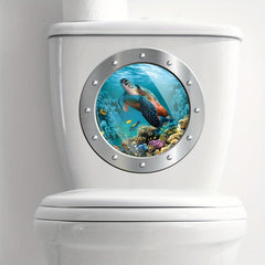 Cartoon 3D Turtle Diving Mask Toilet Sticker - Bathroom Decoration