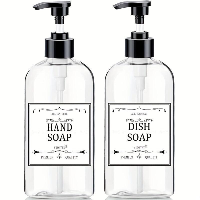 2pcs Soap Dispenser, Rust Proof Pump, Waterproof Labels, 16 Oz Capacity