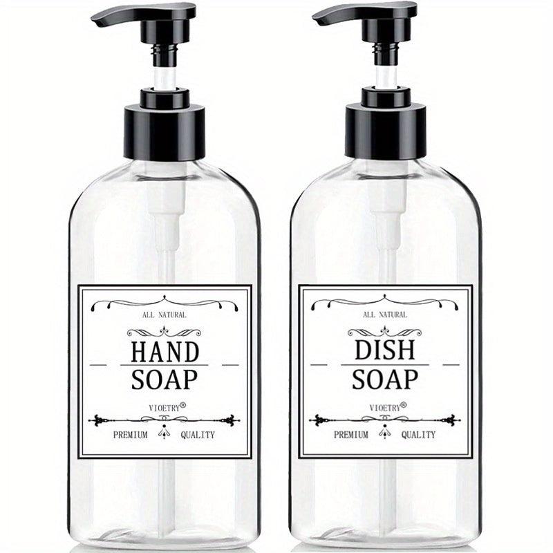 2pcs Soap Dispenser, Rust Proof Pump, Waterproof Labels, 16 Oz Capacity