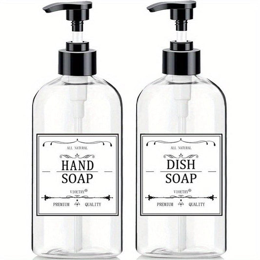 2pcs Soap Dispenser, Rust Proof Pump, Waterproof Labels, 16 Oz Capacity