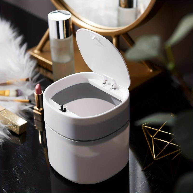 Small Trash Bin Desktop Garbage Can With Cover Plastic Home Bathroom Organizers