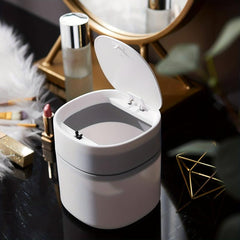 Small Trash Bin Desktop Garbage Can With Cover Plastic Home Bathroom Organizers