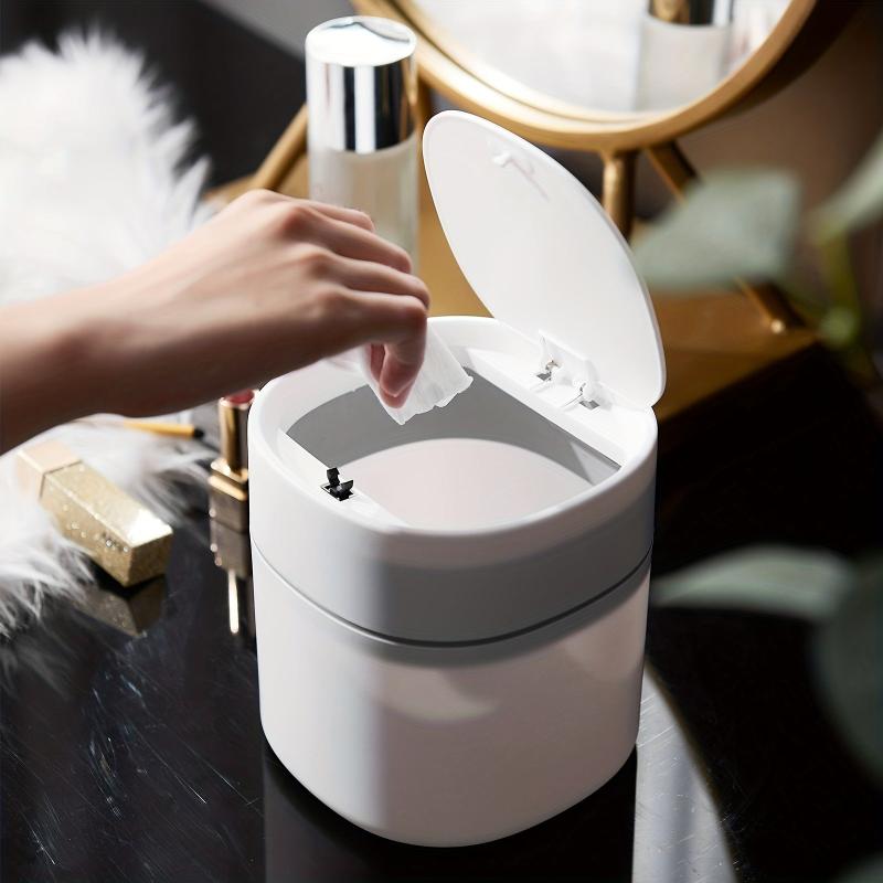 Small Trash Bin Desktop Garbage Can With Cover Plastic Home Bathroom Organizers