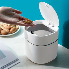 Small Trash Bin Desktop Garbage Can With Cover Plastic Home Bathroom Organizers