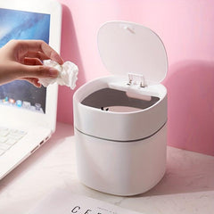 Small Trash Bin Desktop Garbage Can With Cover Plastic Home Bathroom Organizers