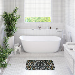 Vintage Plaid Floral Bathroom Mat Water Absorbing Non Slip