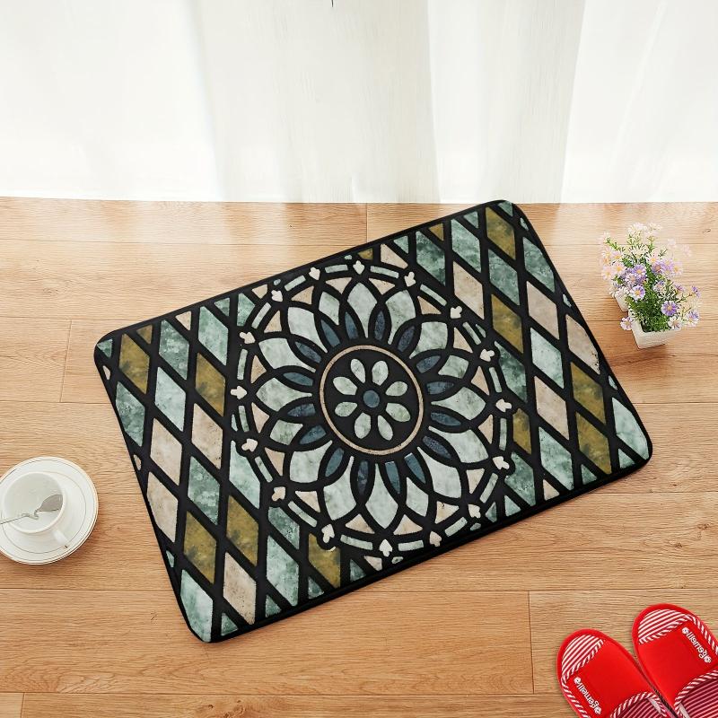 Vintage Plaid Floral Bathroom Mat Water Absorbing Non Slip