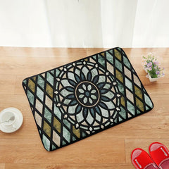 Vintage Plaid Floral Bathroom Mat Water Absorbing Non Slip