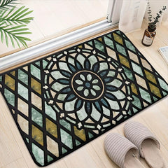 Vintage Plaid Floral Bathroom Mat Water Absorbing Non Slip