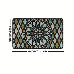 Vintage Plaid Floral Bathroom Mat Water Absorbing Non Slip