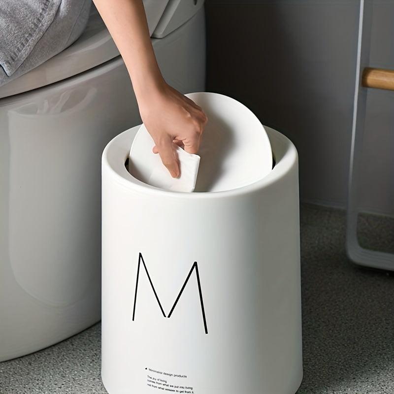 1pc Flip Top Trash Can Plastic Trash Can With Lid Trash Bin For Home Bathroom