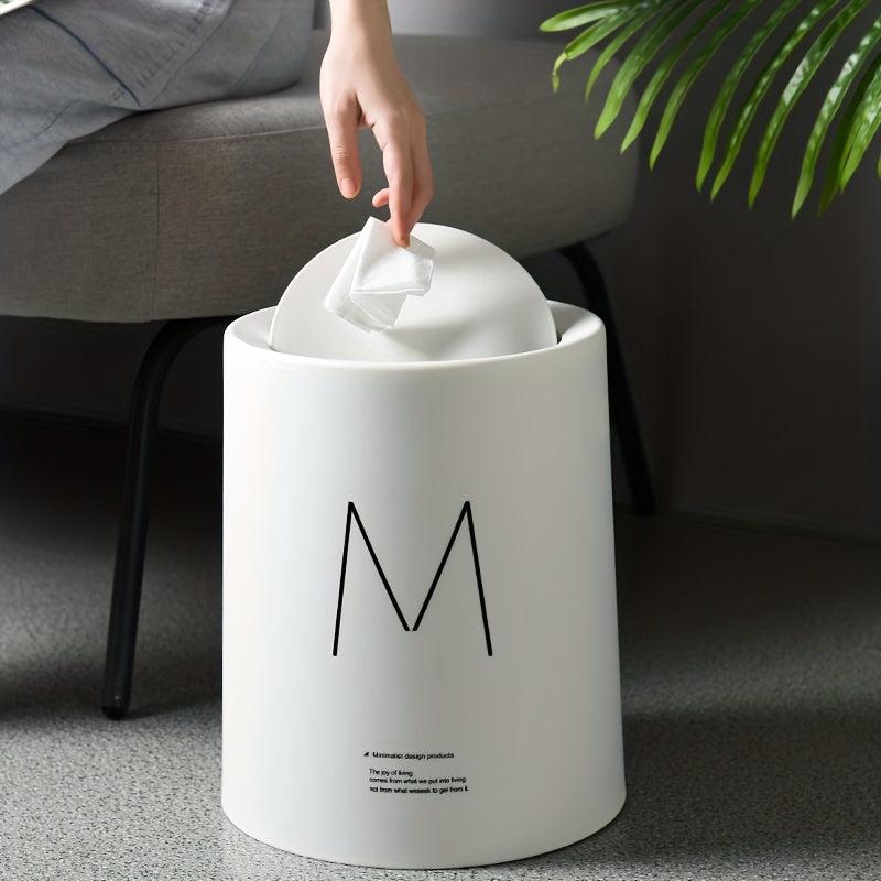 1pc Flip Top Trash Can Plastic Trash Can With Lid Trash Bin For Home Bathroom