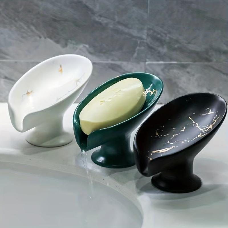 Ceramic Leaf Soap Dish Marble Drain Soap Tray Bathroom Soap Storage Rack