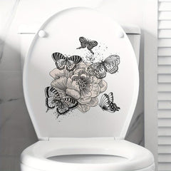 Plant Flowers Butterfly Toilet Stickers Bathroom Self Adhesive Accessories
