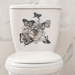 Plant Flowers Butterfly Toilet Stickers Bathroom Self Adhesive Accessories