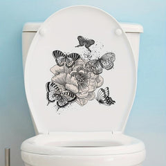 Plant Flowers Butterfly Toilet Stickers Bathroom Self Adhesive Accessories