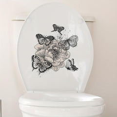 Plant Flowers Butterfly Toilet Stickers Bathroom Self Adhesive Accessories