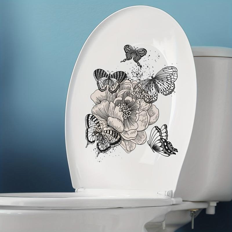 Plant Flowers Butterfly Toilet Stickers Bathroom Self Adhesive Accessories