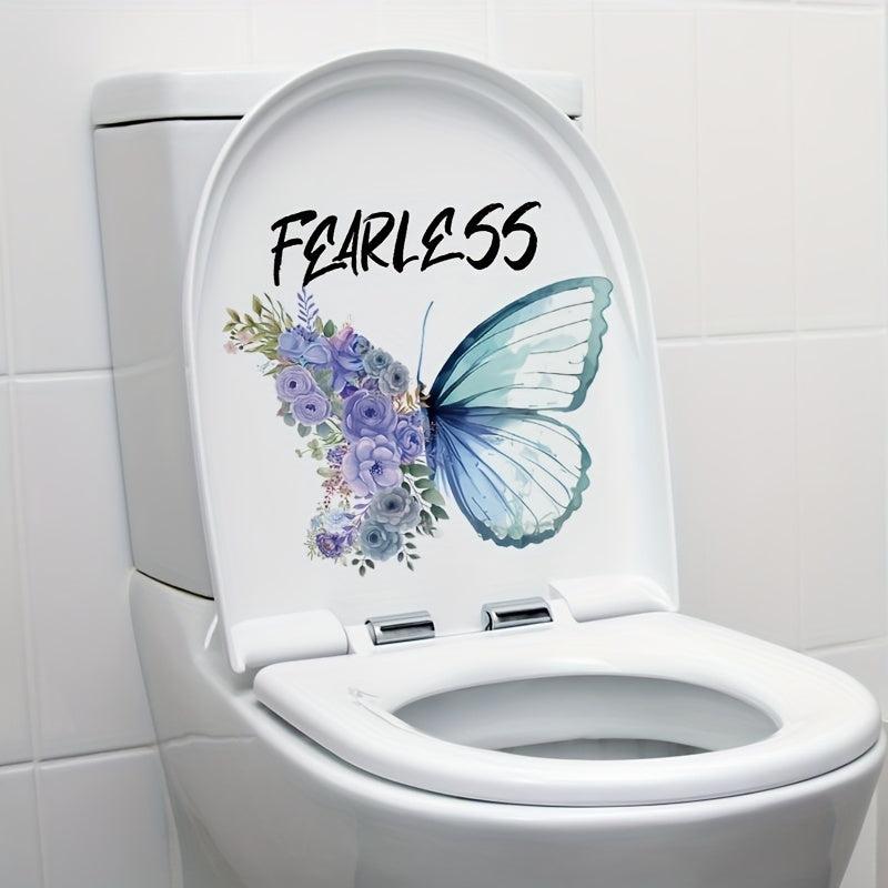 Plant Flowers Butterfly Toilet Stickers Self Adhesive Bathroom Wall Decal