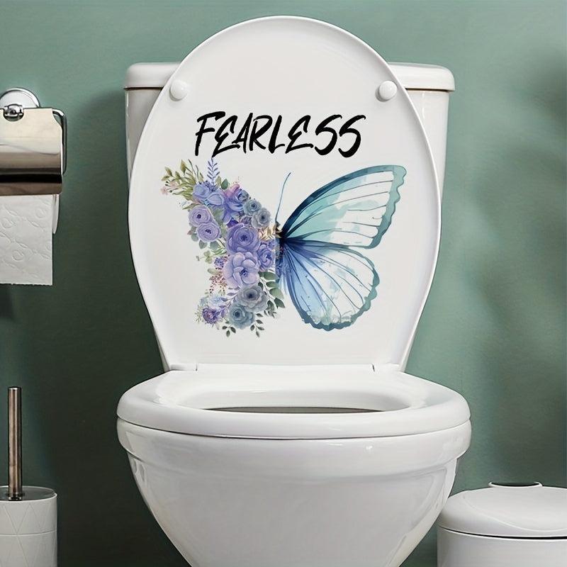 Plant Flowers Butterfly Toilet Stickers Self Adhesive Bathroom Wall Decal