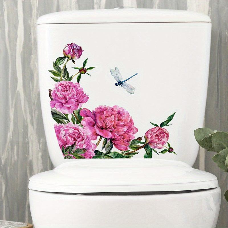 Tropical Flower Dragonfly Toilet Sticker Plant Leaf Sunflower Bathroom Home Deco