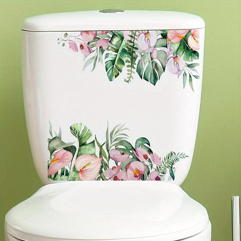 Tropical Flower Dragonfly Toilet Sticker Plant Leaf Sunflower Bathroom Home Deco