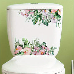Tropical Flower Dragonfly Toilet Sticker Plant Leaf Sunflower Bathroom Home Deco